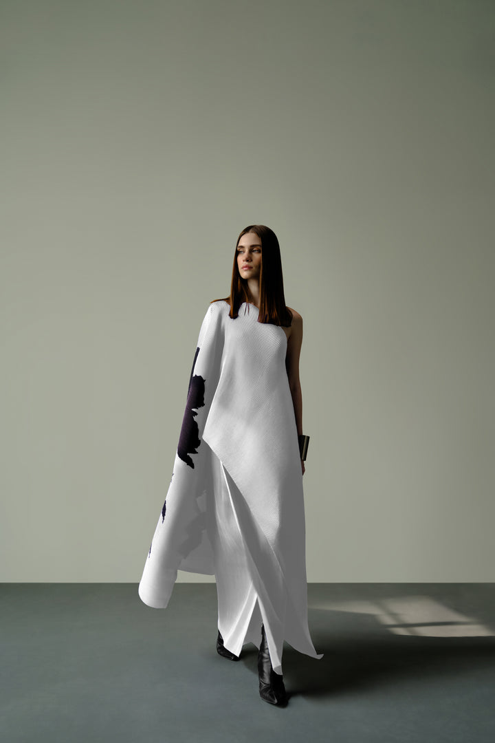Pleated One-Shoulder Poncho