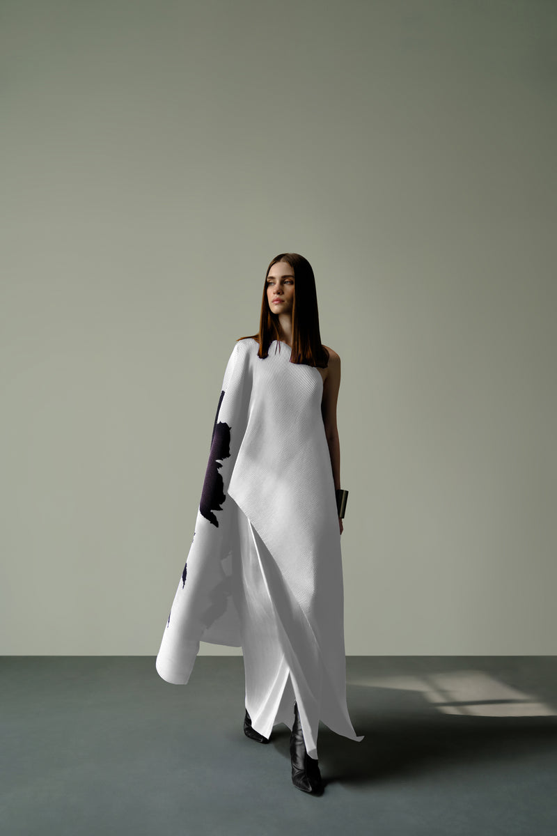 Pleated One-Shoulder Poncho