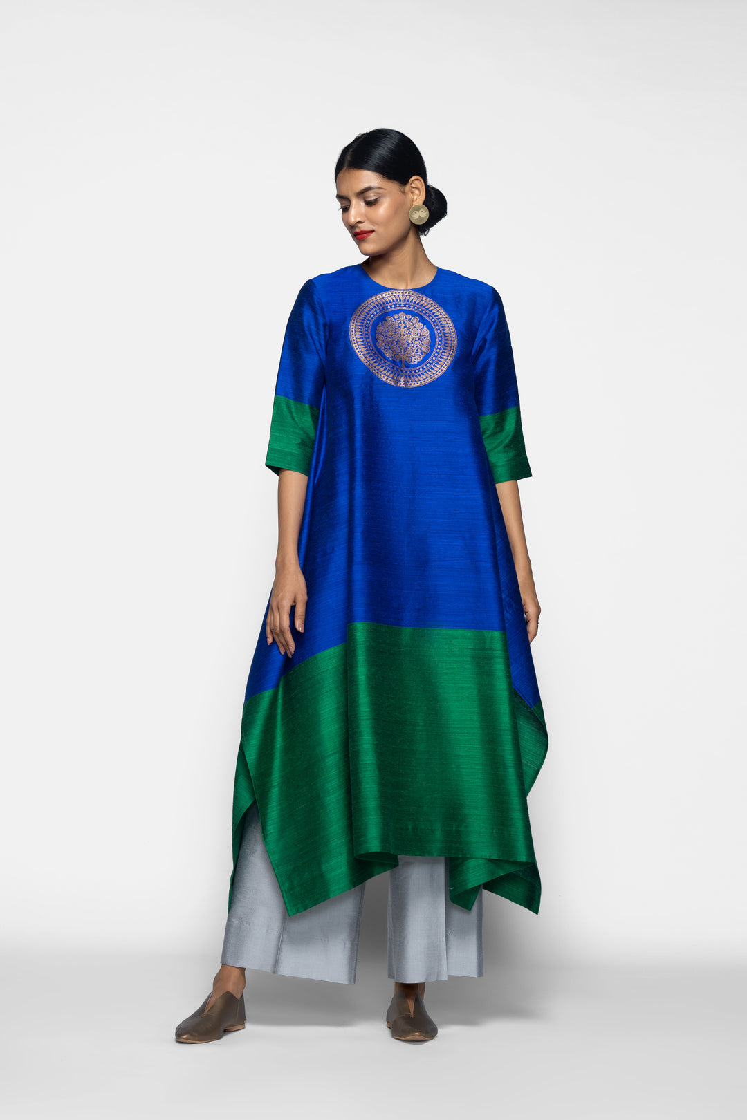 Handwoven Silk Kurta With Brocade Detail