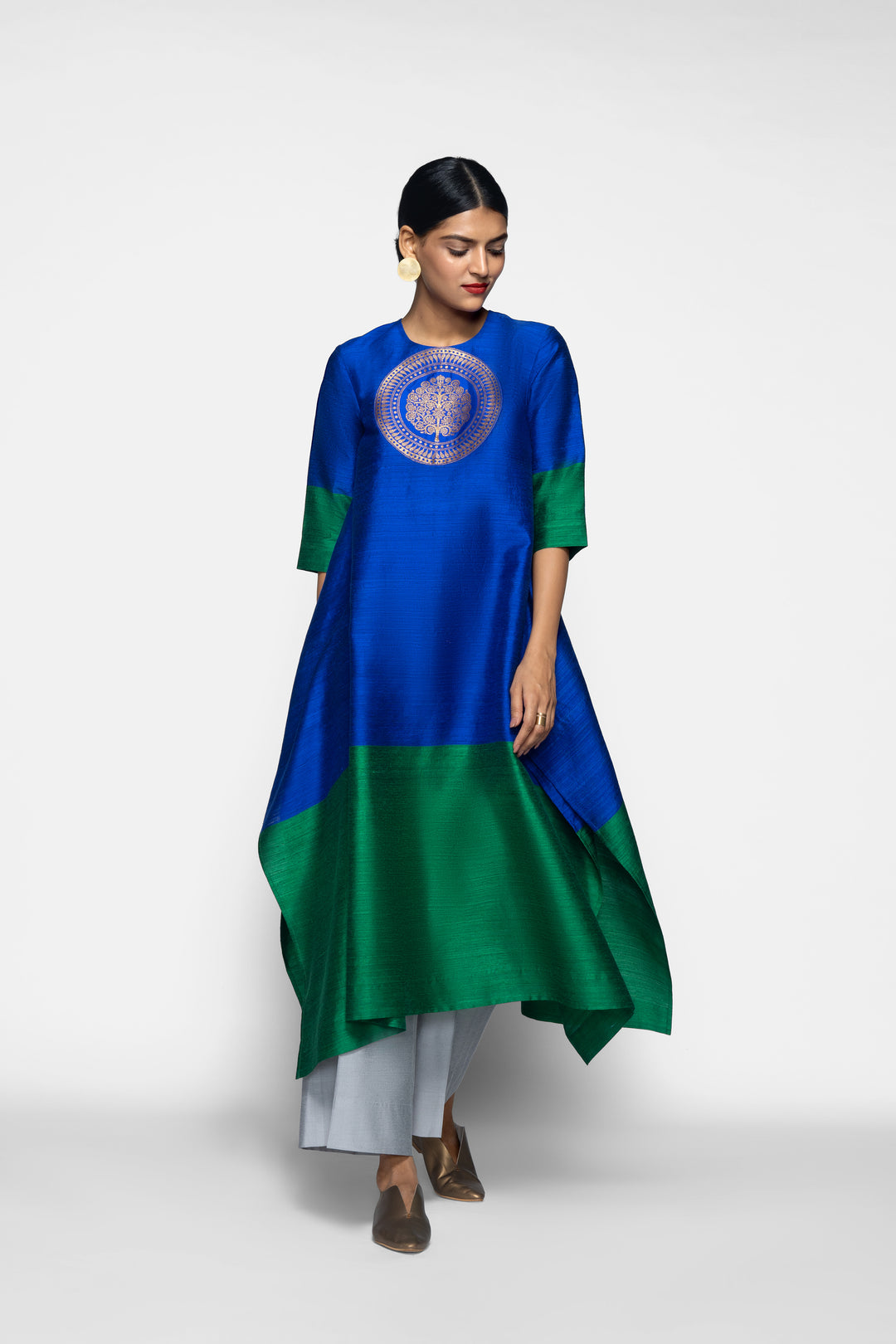 Handwoven Silk Kurta With Brocade Detail