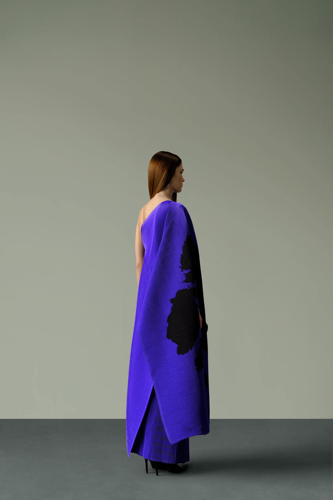 Pleated One-Shoulder Poncho