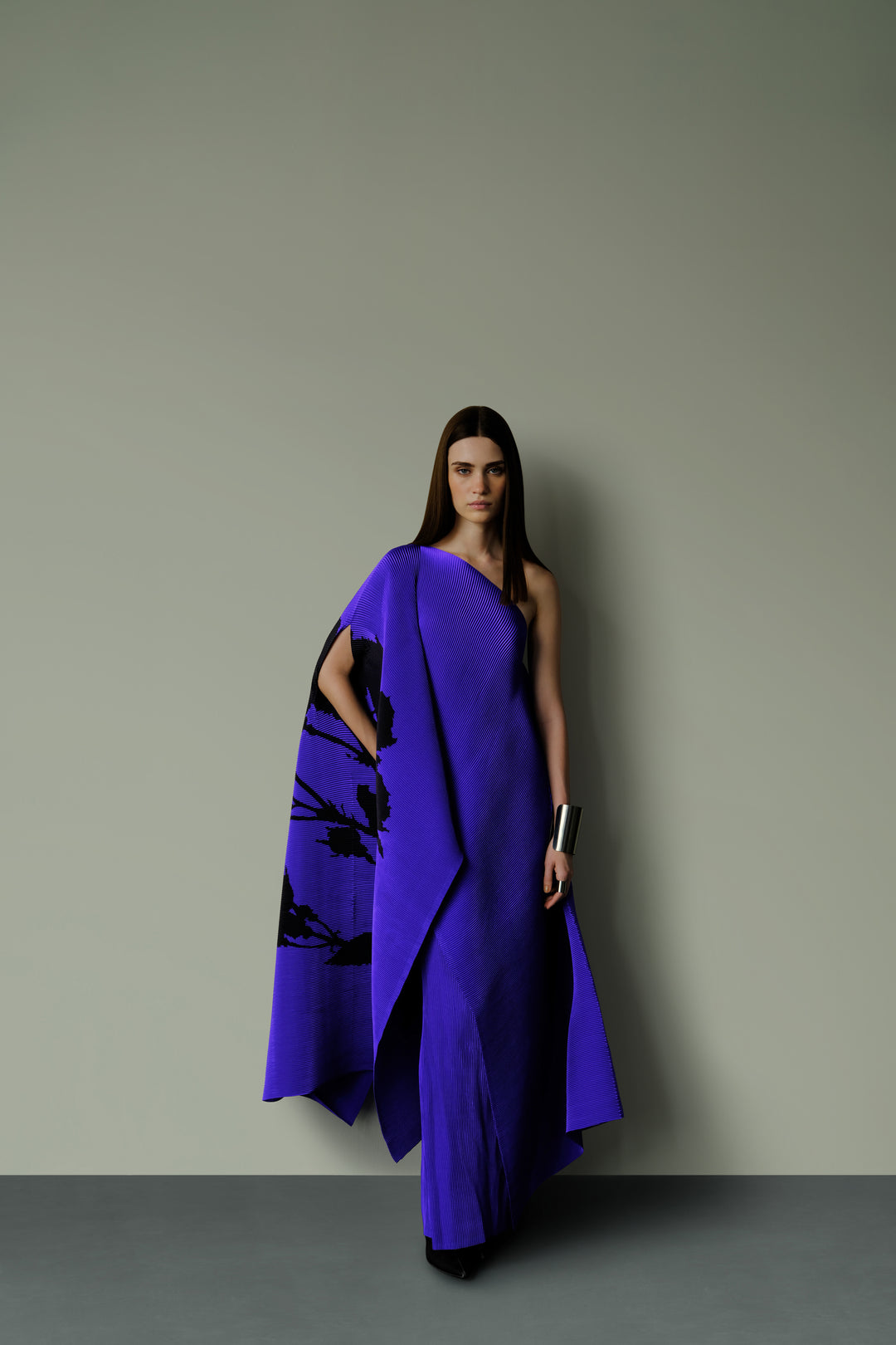 Pleated One-Shoulder Poncho