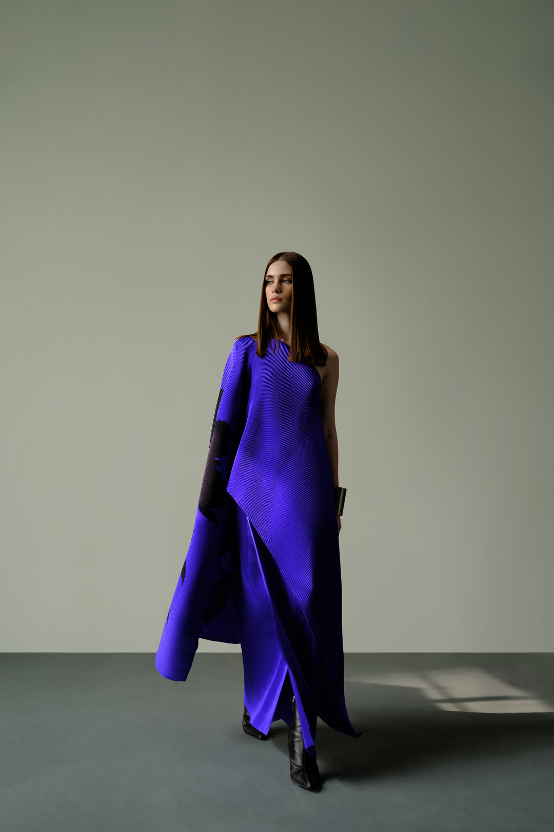 Pleated One-Shoulder Poncho