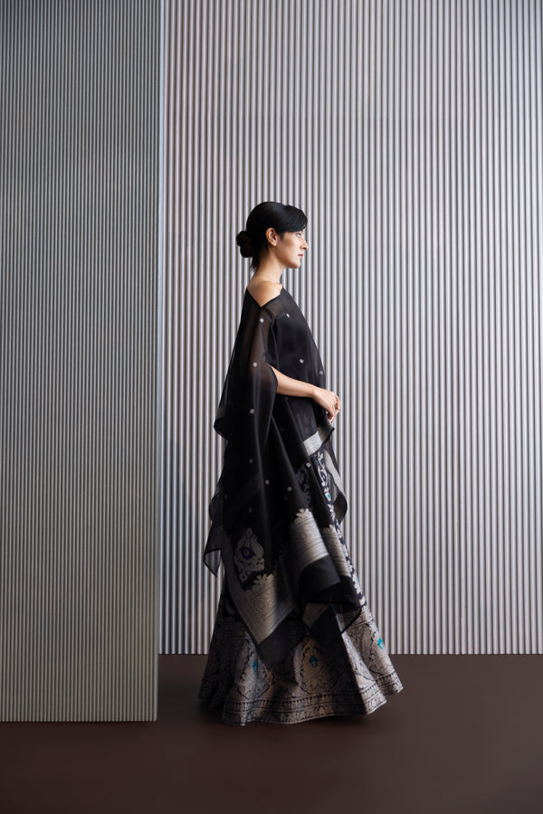 Handwoven Silk Engineered Organza Poncho