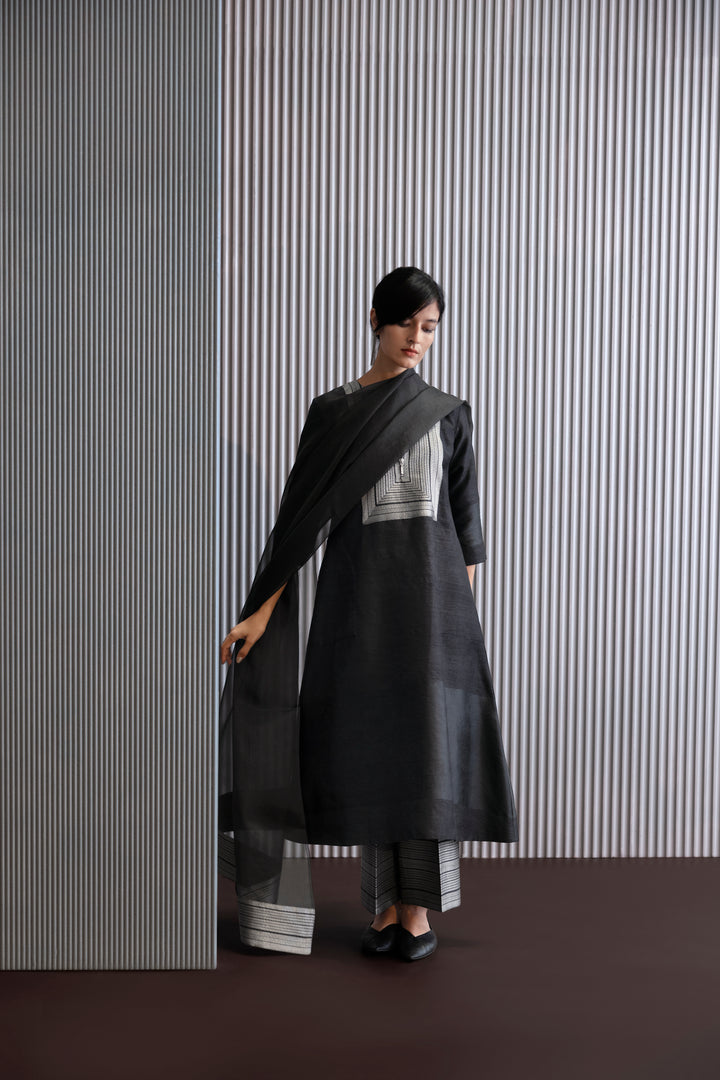 Silk Organza Dupatta with Brocade Detail