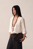 An ivory linen shirt featuring a mandarin collar – PAYAL KHANDWALA
