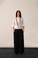 A tuxedo-inspired ivory shirt, crafted in linen - PAYAL KHANDWALA