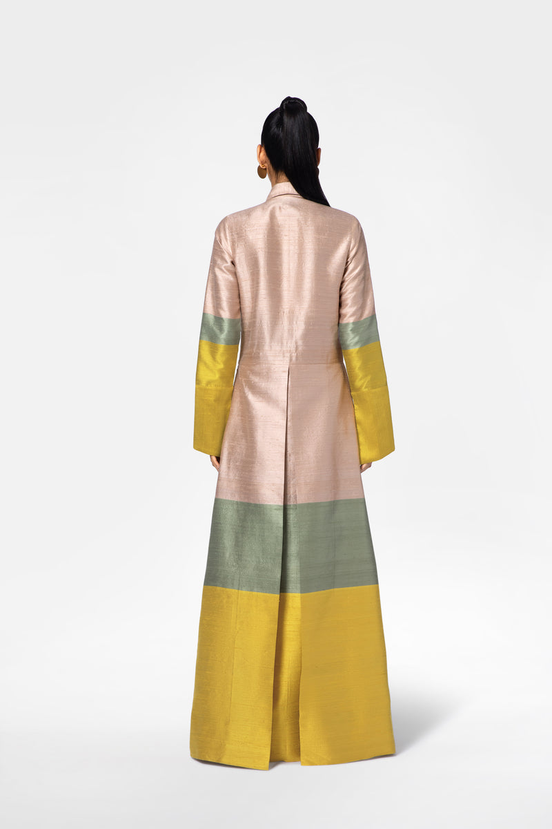 Handwoven Silk Shirt Dress With Brocade Detail