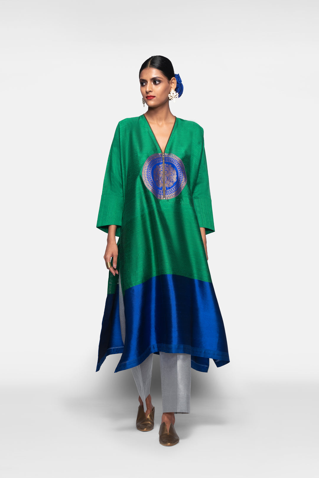 Handwoven Silk Kurta With Brocade Detail