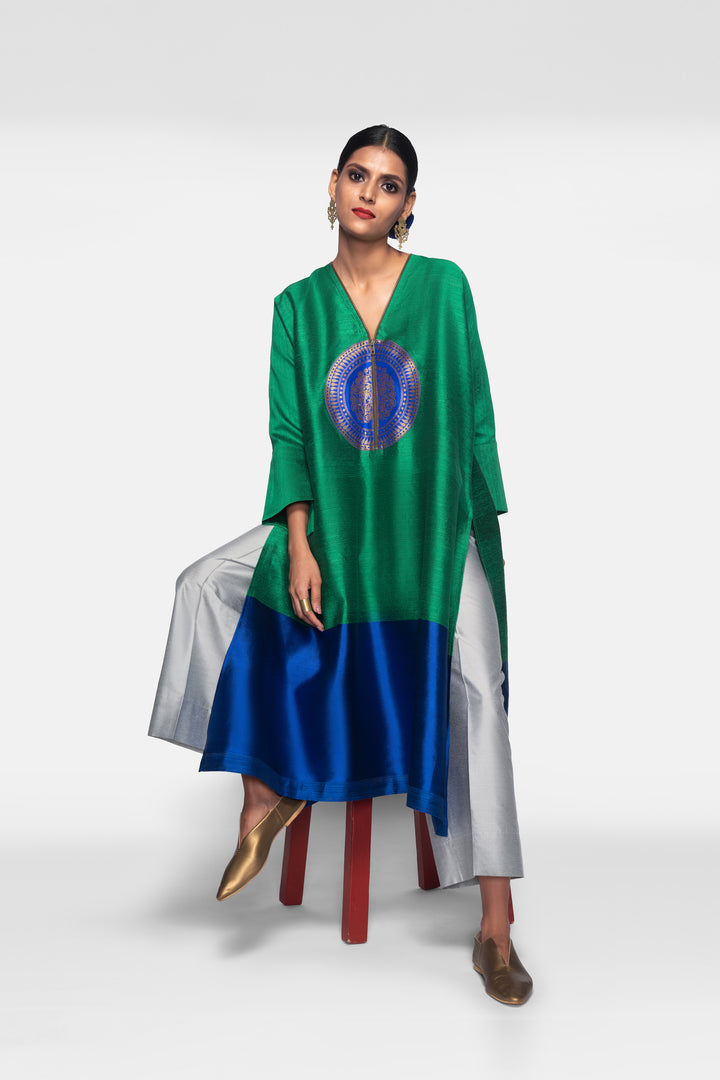 Handwoven Silk Kurta With Brocade Detail