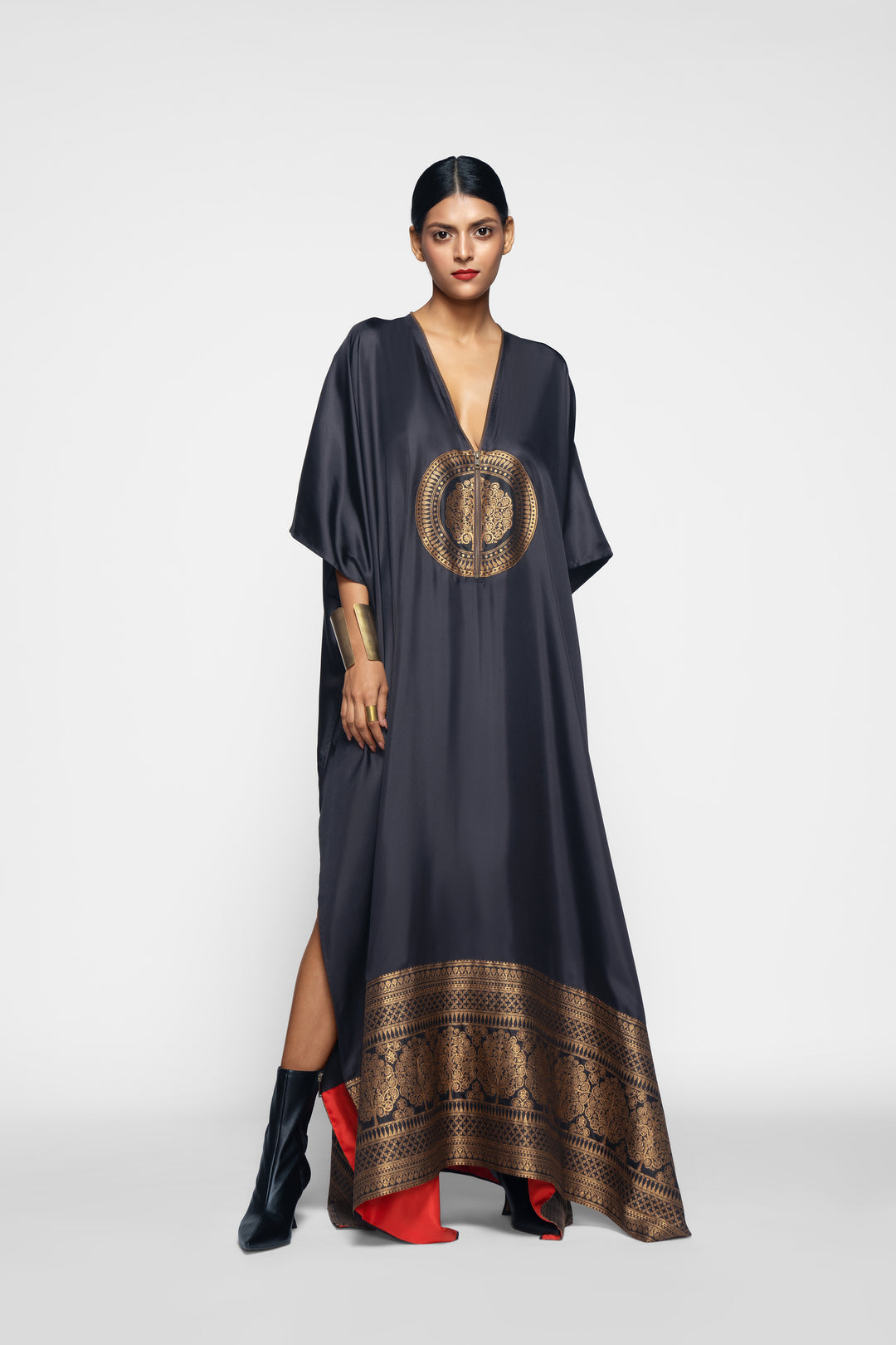 Silk Kaftan With Brocade Detail