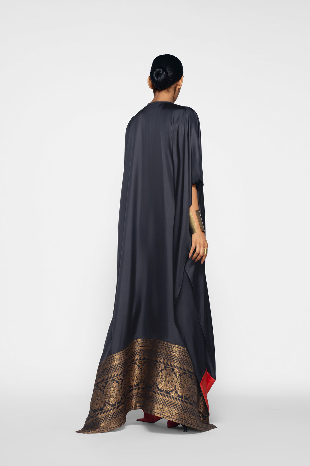 Silk Kaftan With Brocade Detail