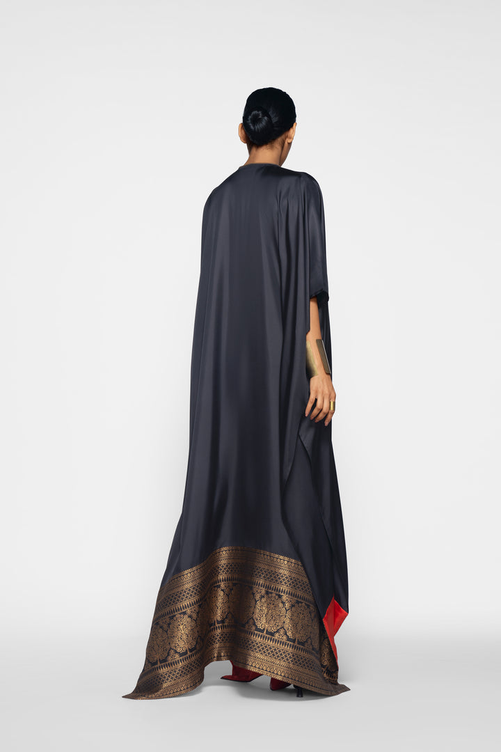 Silk Kaftan With Brocade Detail