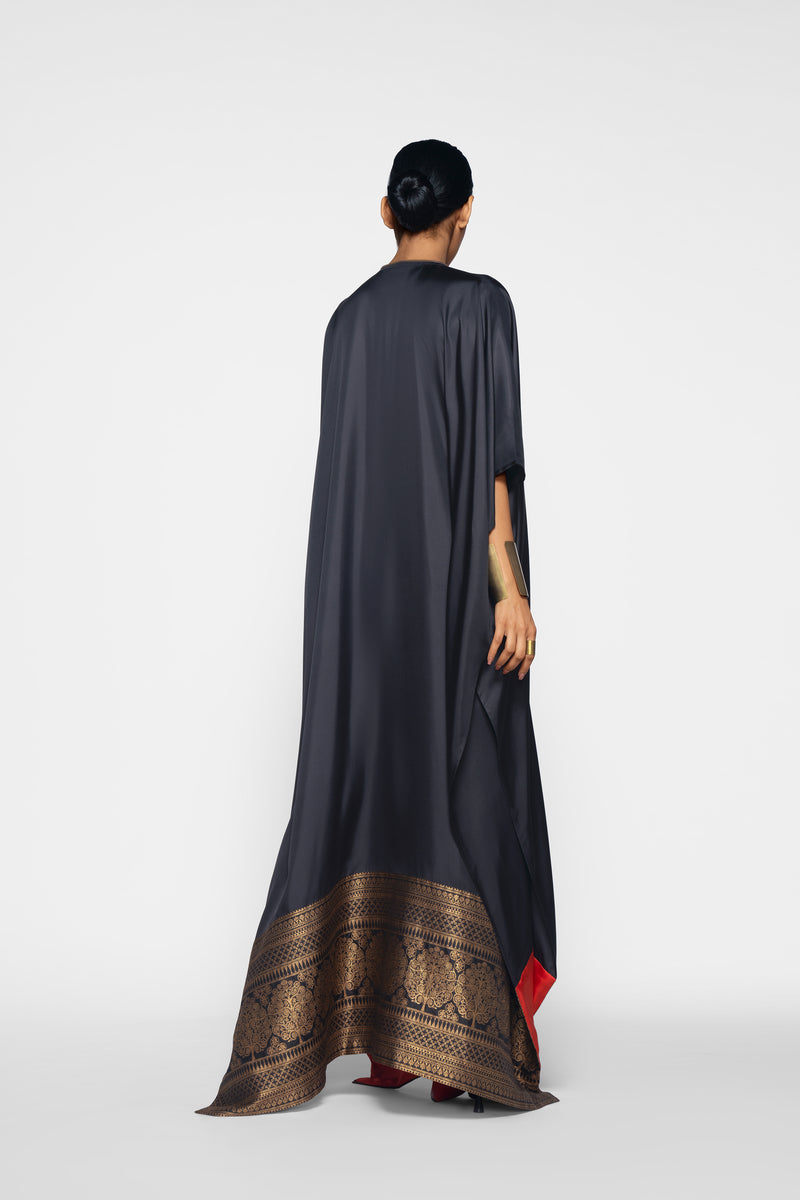 Silk Kaftan With Brocade Detail