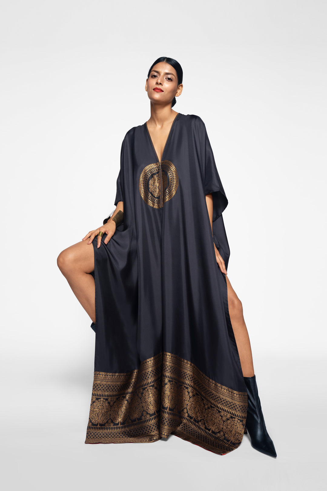 Silk Kaftan With Brocade Detail