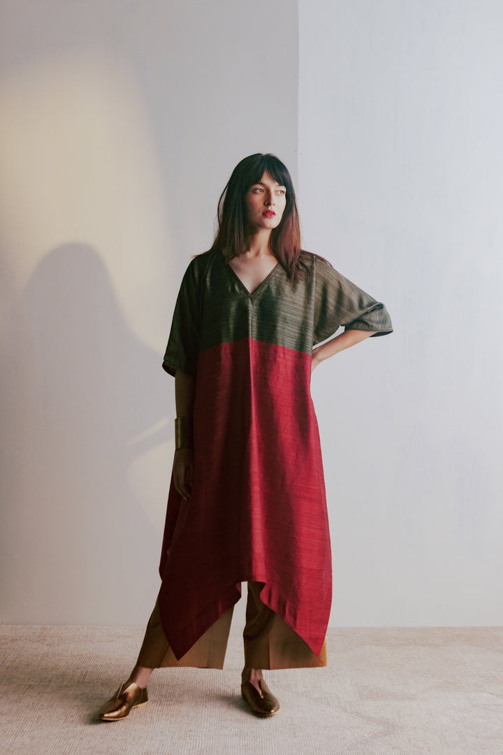 Handwoven Silk V-Neck Kurta